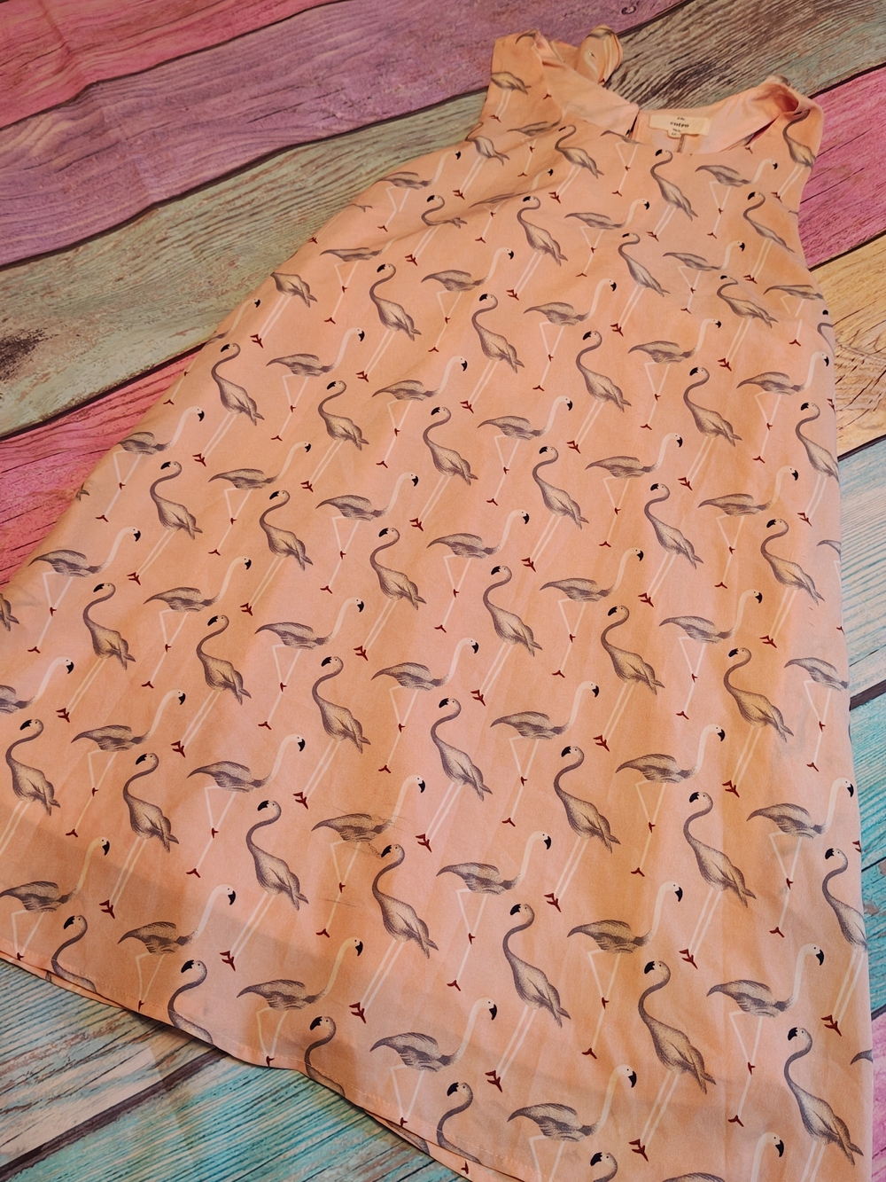 Medium Entro Peach Flamingo Print Dress #1592